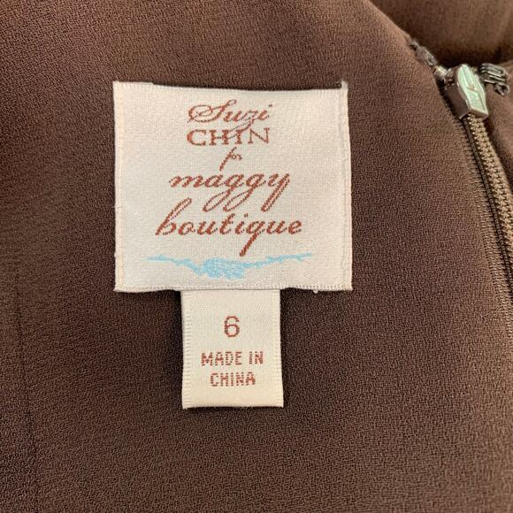 Suzie Chin for Maggie Boutique Size 6 100% Silk Formal Dress Brown Fall Holiday - Picture 10 of 12